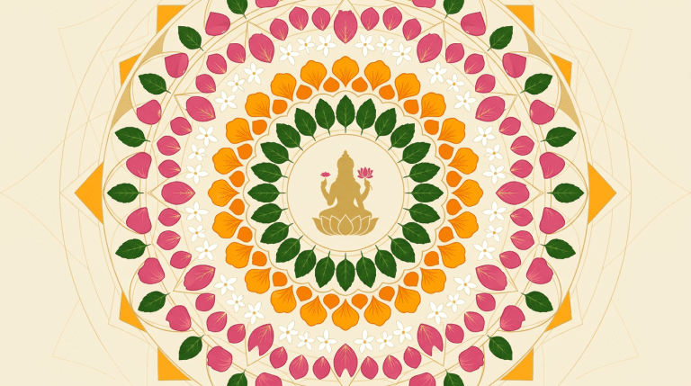 Archana worship with flowers and Tulasi leaves offered at a Hindu temple