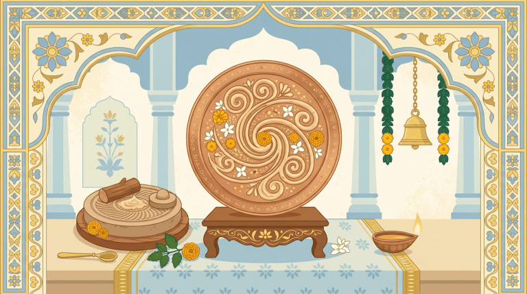 Sandalwood chandana paste with grinding stone used in Hindu temple rituals