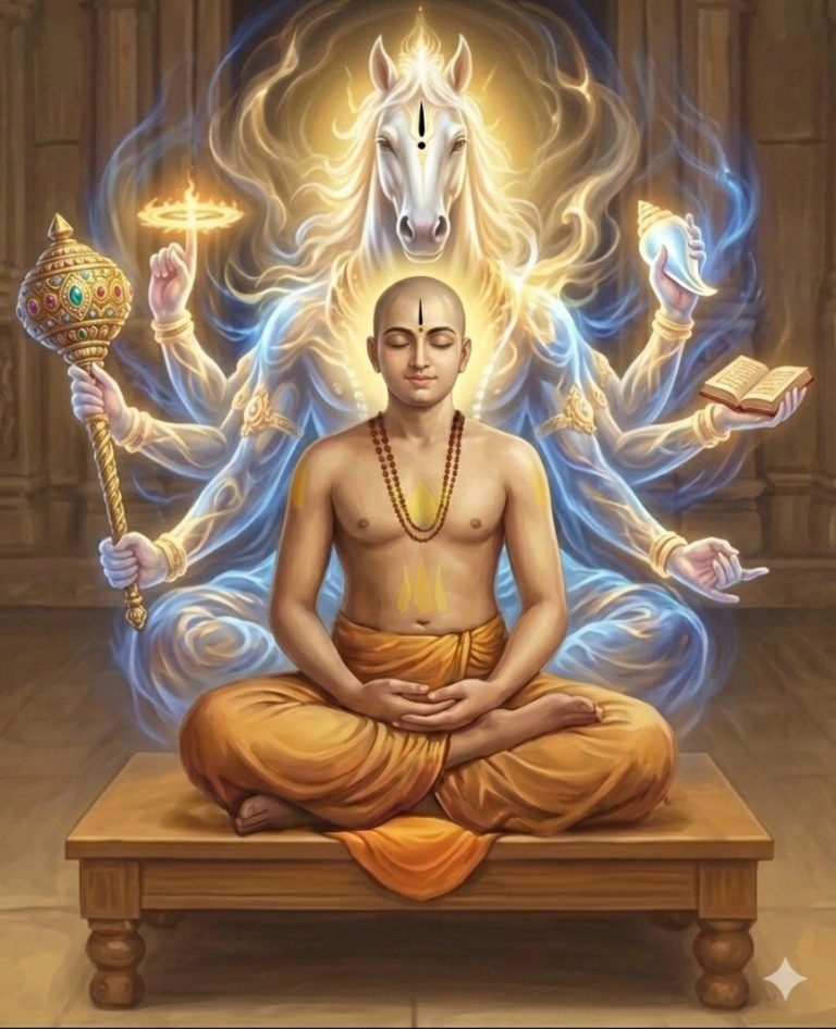 Sri Vadirajaru in meditation with Lord Hayagreeva - scriptural tradition, Ruju Yogi Foundation