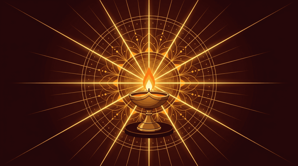 Sacred Deepa oil lamp with radiating golden light in Hindu worship