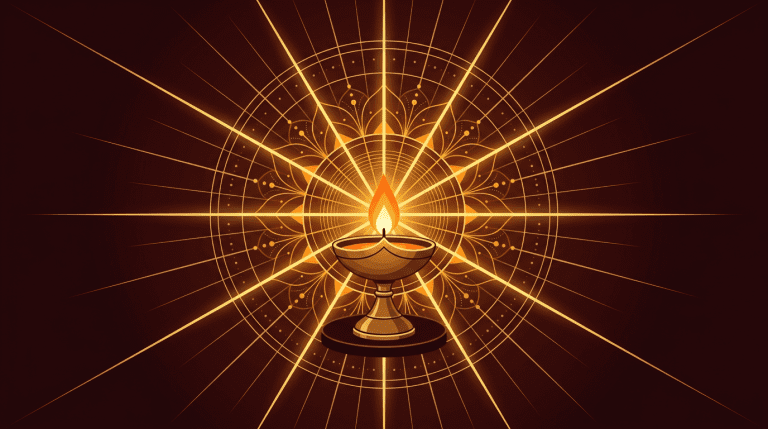 Sacred Deepa oil lamp with radiating golden light in Hindu worship