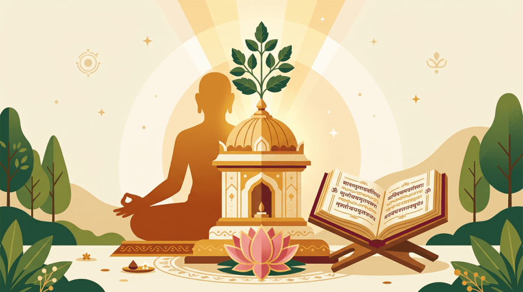 Sri Vadiraja Tirtha brindavana with sacred texts and lotus, Madhwa saint and philosopher