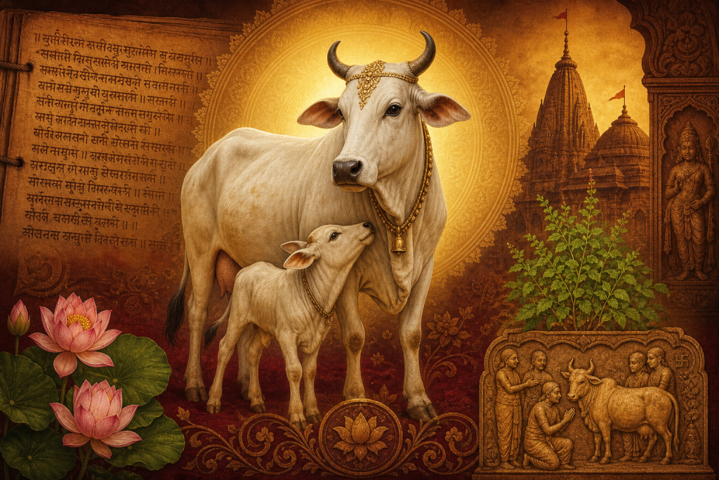 Gau Dana Godana cow donation in Hindu scriptures - sacred cow with calf